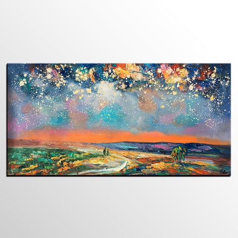 Canvas Art, Starry Night Sky Painting, Bedroom Wall Art, Abstract Painting, Custom Painting-LargePaintingArt.com