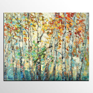 Autumn Tree Painting, Forest Tree Painting, Landscape Painting for Living Room, Buy Paintings Online, Custom Original Painting-LargePaintingArt.com