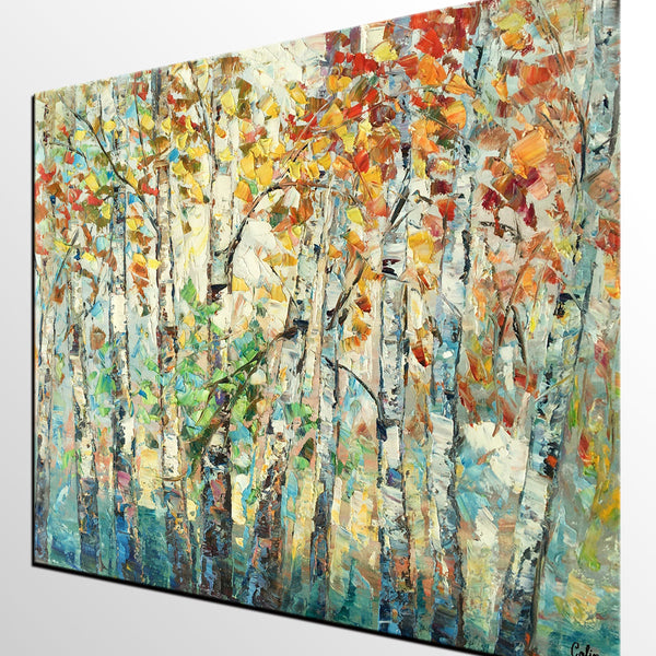 Autumn Tree Painting, Forest Tree Painting, Landscape Painting for Living Room, Buy Paintings Online, Custom Original Painting-LargePaintingArt.com