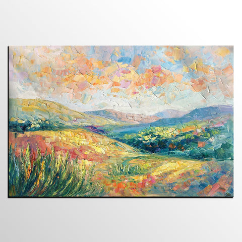 Mountain Landscape Painting, Custom Original Painting on Canvas, Large Oil Painting for Living Room, Heavy Texture Painting-LargePaintingArt.com