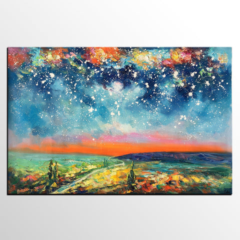 Buy Art Online, Abstract Art for Sale, Starry Night Sky Painting, Custom Extra Large Painting-LargePaintingArt.com