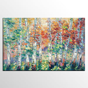 Autumn Paintings, Birch Tree Painting, Landscape Canvas Painting, Landscape Painting for Dining Room, Custom Canvas Painting-LargePaintingArt.com