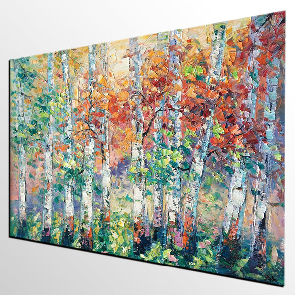 Autumn Paintings, Birch Tree Painting, Landscape Canvas Painting, Landscape Painting for Dining Room, Custom Canvas Painting-LargePaintingArt.com