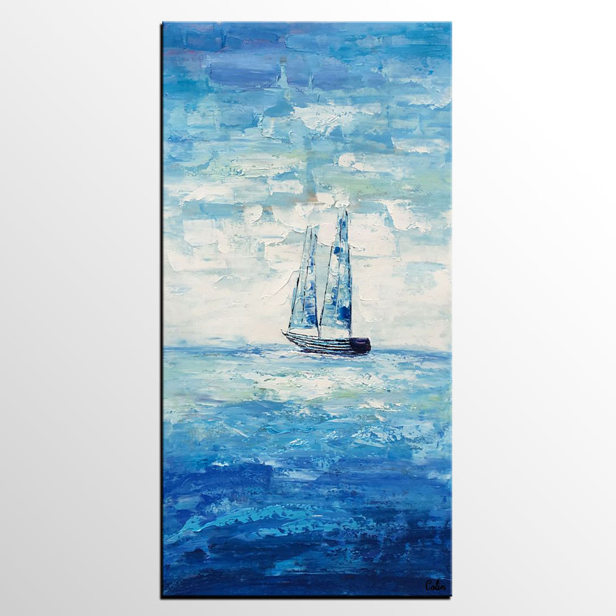 Boat Painting, Landscape Canvas Painting, Dining Room Canvas Painting, Custom Oil Painting on Canvas-LargePaintingArt.com