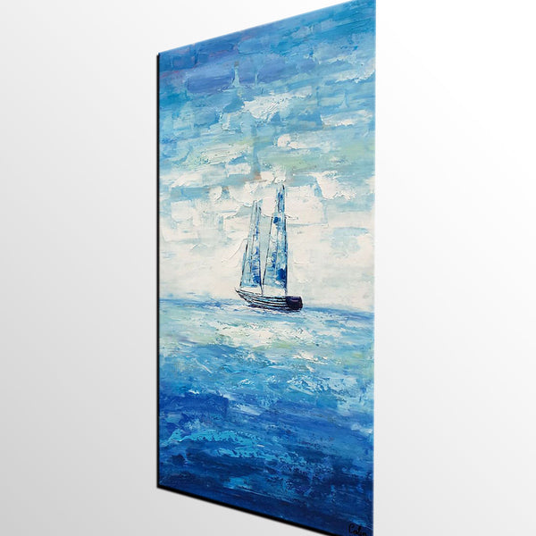 Boat Painting, Landscape Canvas Painting, Dining Room Canvas Painting, Custom Oil Painting on Canvas-LargePaintingArt.com