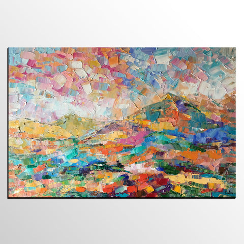 Custom Abstract Painting, Abstract Mountain Landscape Painting, Oil Painting, Heavy Texture Art-LargePaintingArt.com