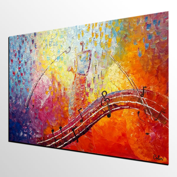 Canvas Painting, Abstract Art, Music Painting, Saxophone Player, Custom Painting, Abstract Painting-LargePaintingArt.com