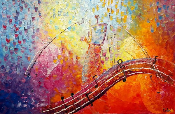 Canvas Painting, Abstract Art, Music Painting, Saxophone Player, Custom Painting, Abstract Painting-LargePaintingArt.com