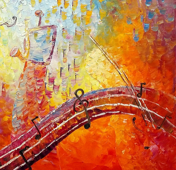 Canvas Painting, Abstract Art, Music Painting, Saxophone Player, Custom Painting, Abstract Painting-LargePaintingArt.com