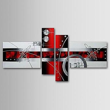 Simple Modern Wall Art, Acrylic Painting for Living Room, Black and Red Abstract Painting, 4 Piece Canvas Paintings, Contemporary Wall Art Ideas-LargePaintingArt.com