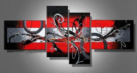 Large Modern Paintings on Canvas, Simple Abstract Canvas Art, Black and Red Wall Art Paintings, Extra Large Canvas Painting-LargePaintingArt.com