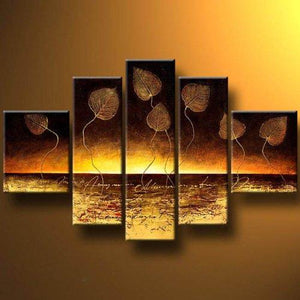 Modern Abstract Painting, Golden Leaves Painting, Abstract Canvas Paintings, Canvas Painting for Dining Room, Modern Wall Art Paintings-LargePaintingArt.com