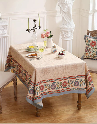 Modern Tablecloth, Flower Farmhouse Table Cover, Rectangle Tablecloth Ideas for Dining Table, Square Linen Tablecloth for Coffee Table-LargePaintingArt.com