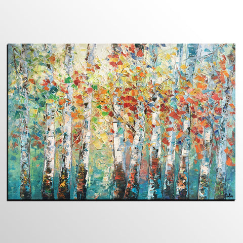 Canvas Art Painting, Large Wall Art, Summer Birch Tree Painting, Custom Extra Large Oil Painting-LargePaintingArt.com