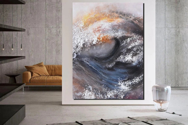 Living Room Modern Paintings, Big Wave Painting, Acrylic Canvas Paintings, Large Painting on Canvas, Modern Abstract Painting-LargePaintingArt.com