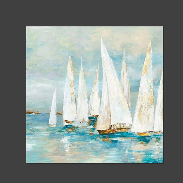 Sail Boat Painting, Hand Painted Abstract Painting, Abstract Landscape Painting, Extra Large Abstract Paintings on Canvas, Bedroom Wall Art Ideas-LargePaintingArt.com