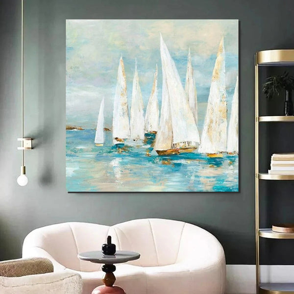 Sail Boat Painting, Hand Painted Abstract Painting, Abstract Landscape Painting, Extra Large Abstract Paintings on Canvas, Bedroom Wall Art Ideas-LargePaintingArt.com