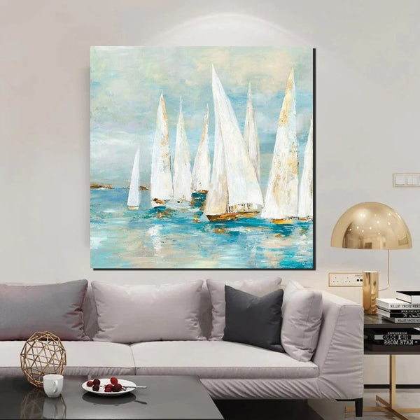 Sail Boat Painting, Hand Painted Abstract Painting, Abstract Landscape Painting, Extra Large Abstract Paintings on Canvas, Bedroom Wall Art Ideas-LargePaintingArt.com