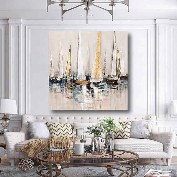 Sail Boat Paintings, Modern Acrylic Canvas Painting, Acrylic Painting on Canvas, Simple Painting Ideas for Dining Room, Oversized Canvas Painting for Sale-LargePaintingArt.com