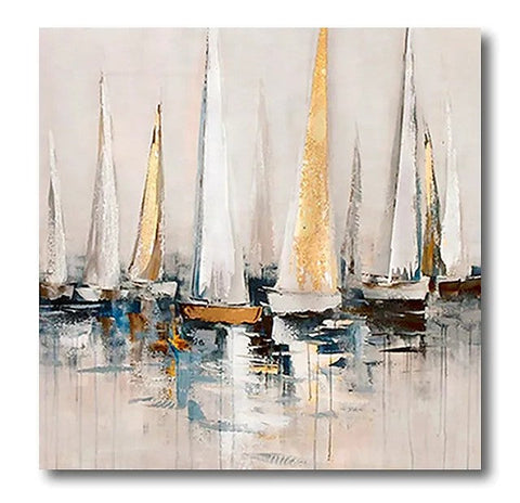 Sail Boat Paintings, Modern Acrylic Canvas Painting, Acrylic Painting on Canvas, Simple Painting Ideas for Dining Room, Oversized Canvas Painting for Sale-LargePaintingArt.com