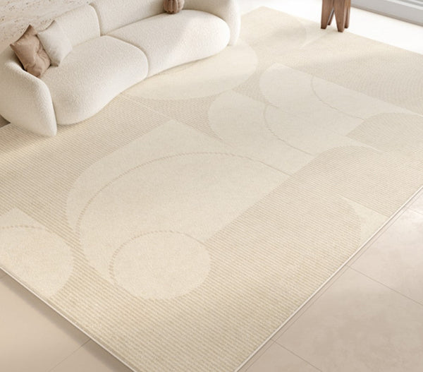 Modern Cream Color Rugs for Living Room, Modern Rugs under Sofa, Abstract Contemporary Rugs for Bedroom, Dining Room Floor Rugs, Modern Rugs for Office-LargePaintingArt.com