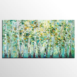 Birch Tree Painting, Abstract Autumn Painting, Heavy Texture Painting, Custom Landscape Painting-LargePaintingArt.com