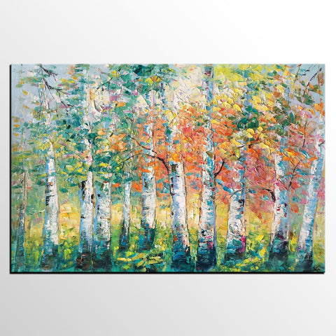 Custom Canvas Painting for Living Room, Heavy Texture Canvas Art, Autumn Tree Landscape Art-LargePaintingArt.com