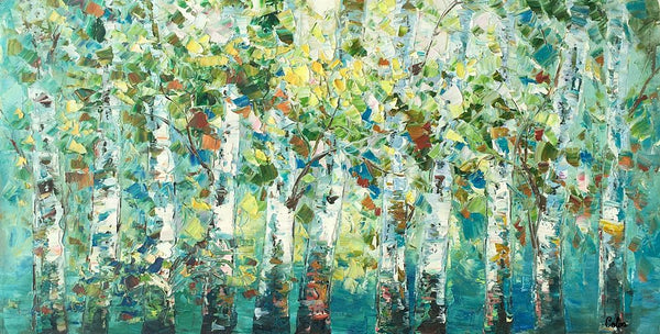 Birch Tree Painting, Abstract Autumn Painting, Heavy Texture Painting, Custom Landscape Painting-LargePaintingArt.com