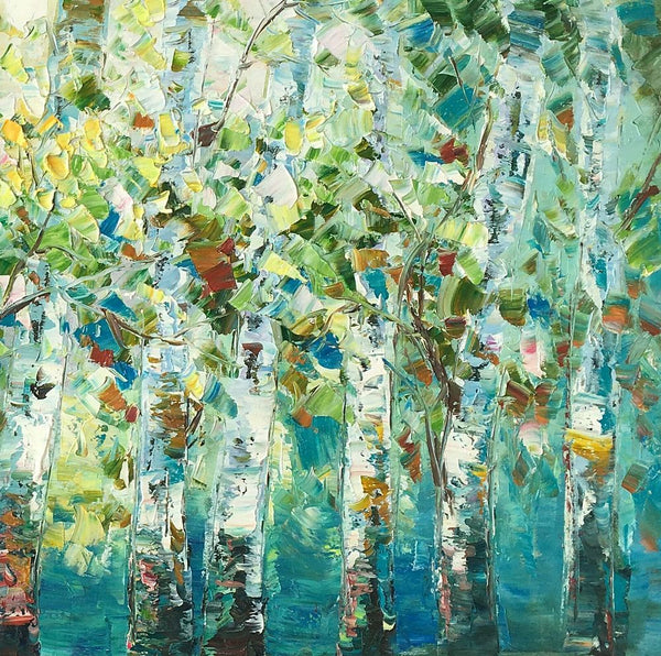 Birch Tree Painting, Abstract Autumn Painting, Heavy Texture Painting, Custom Landscape Painting-LargePaintingArt.com