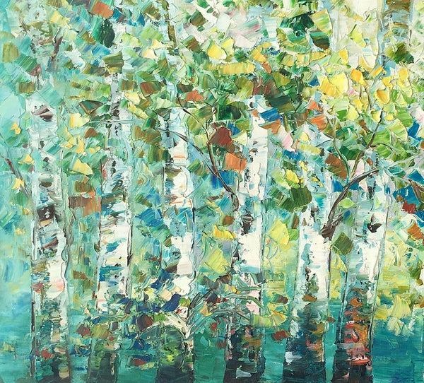 Birch Tree Painting, Abstract Autumn Painting, Heavy Texture Painting, Custom Landscape Painting-LargePaintingArt.com