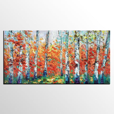 Custom Canvas Artwork, Spring Tree Painting, Landscape Oil Painting, Canvas Painting for Bedroom-LargePaintingArt.com