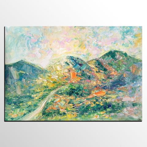 Abstract Oil Painting, Impasto Painting, Custom Landscape Painting, Mountain Landscape Painting-LargePaintingArt.com