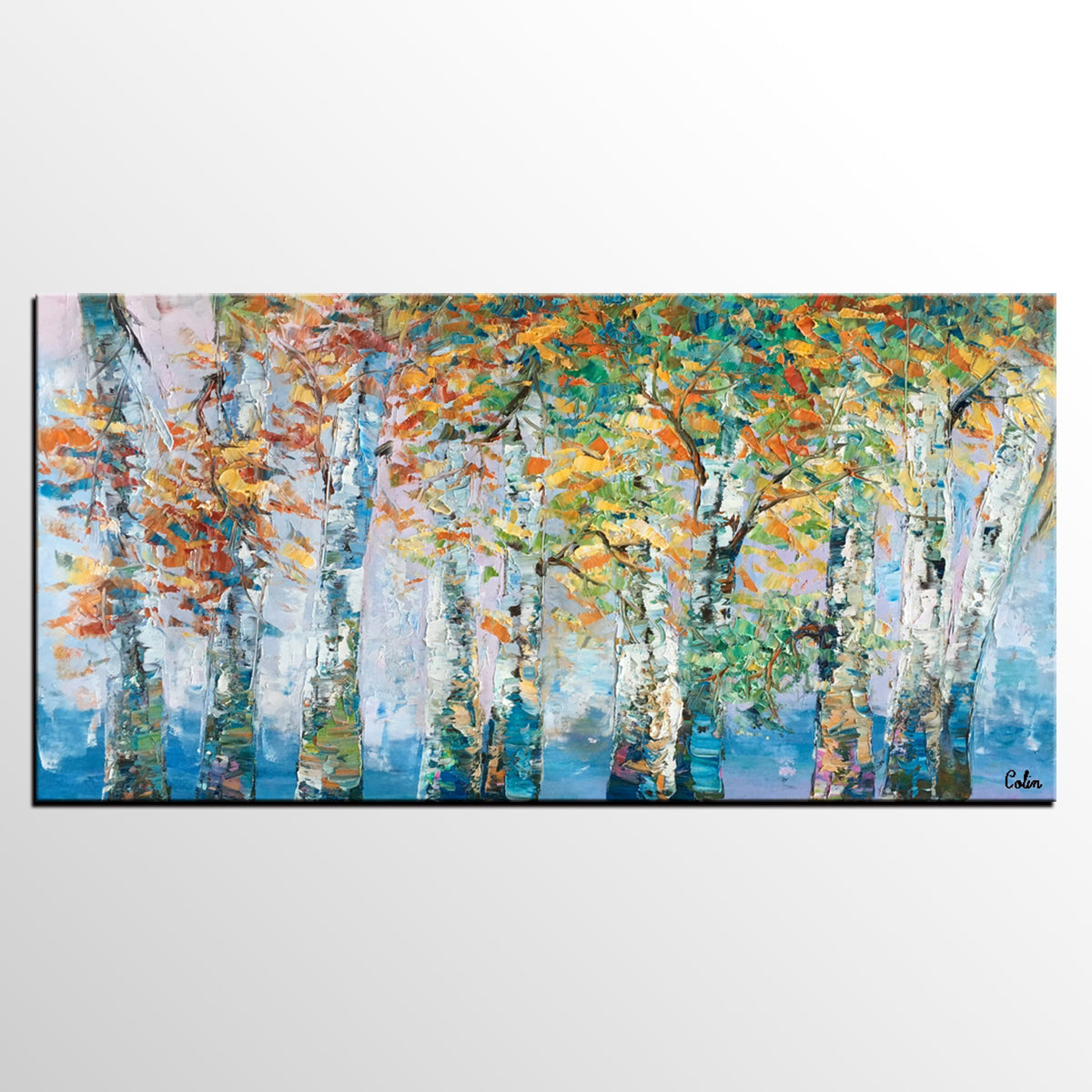 Birch Tree Paintings, Landscape Wall Art Paintings, Custom Canvas Painting for Bedroom, Original Canvas Painting-LargePaintingArt.com