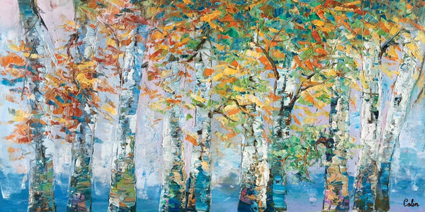 Birch Tree Paintings, Landscape Wall Art Paintings, Custom Canvas Painting for Bedroom, Original Canvas Painting-LargePaintingArt.com