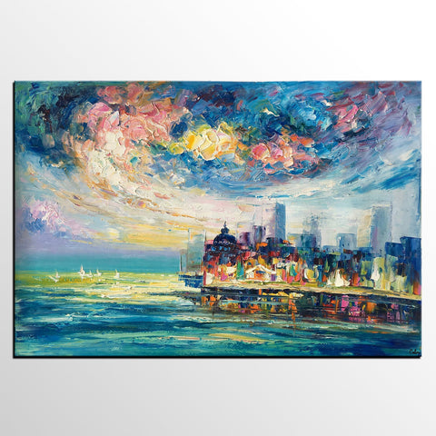 Original Landscape Paintings, Cityscape Painting, Custom Large Canvas Paintings, Modern Paintings on Canvas-LargePaintingArt.com