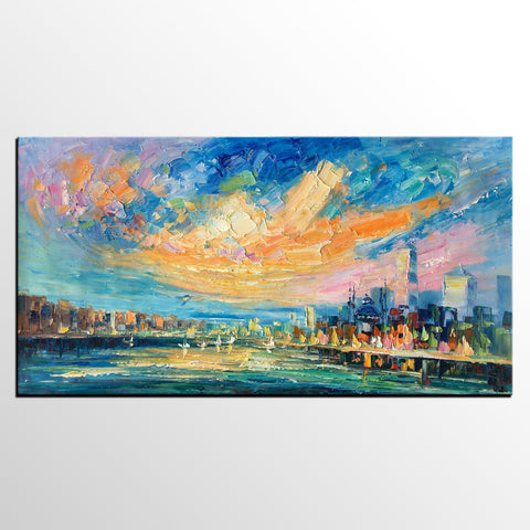 Abstract Cityscape Art, Abstract Canvas Art, Impasto Artwork, Canvas Painting, Custom Extra Large Painting-LargePaintingArt.com