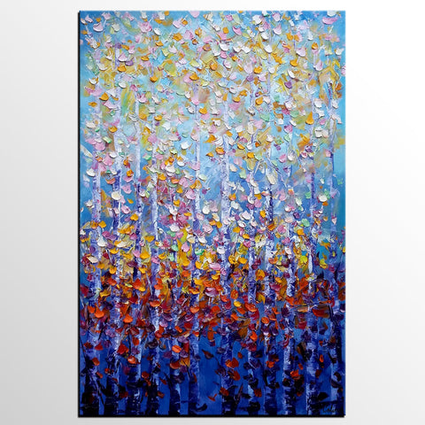 Canvas Art, Landscape Art, Birch Tree Wall Art, Living Room Wall Art, Custom Extra Large Painting-LargePaintingArt.com