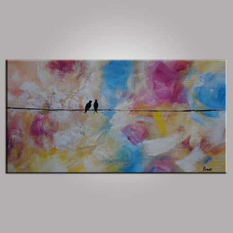 Contemporary Wall Art, Modern Art, Love Birds Painting, Art for Sale, Abstract Art Painting, Bedroom Wall Art, Canvas Art-LargePaintingArt.com