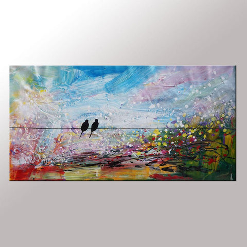 Love Birds Painting, Art for Sale, Abstract Wall Art, Modern Art, Contemporary Painting, Abstract Painting, Bedroom Wall Art, Canvas Art Painting-LargePaintingArt.com