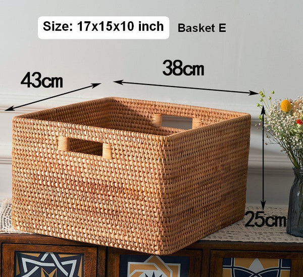 Storage Baskets for Kitchen, Woven Rattan Rectangular Storage Baskets, Wicker Storage Basket for Clothes, Storage Baskets for Bathroom, Storage Baskets for Toys-LargePaintingArt.com