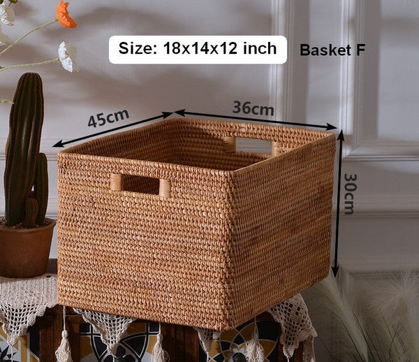 Storage Baskets for Kitchen, Woven Rattan Rectangular Storage Baskets, Wicker Storage Basket for Clothes, Storage Baskets for Bathroom, Storage Baskets for Toys-LargePaintingArt.com