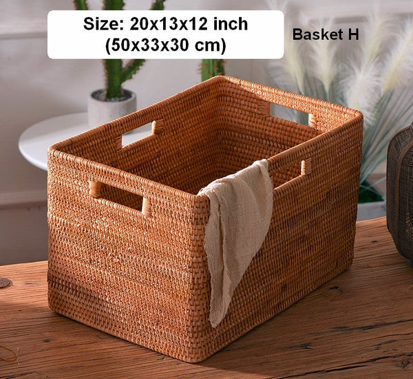 Storage Baskets for Kitchen, Woven Rattan Rectangular Storage Baskets, Wicker Storage Basket for Clothes, Storage Baskets for Bathroom, Storage Baskets for Toys-LargePaintingArt.com