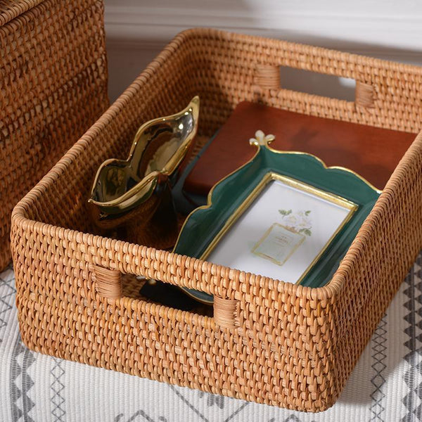 Wicker Rectangular Storage Basket with Lid, Extra Large Storage Baskets for Clothes, Kitchen Storage Baskets, Oversized Storage Baskets for Bedroom-LargePaintingArt.com