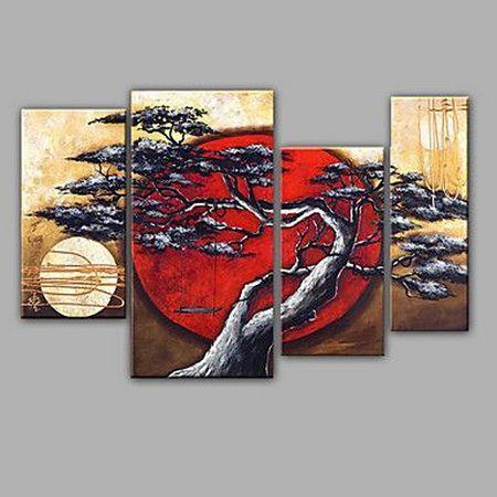 4 Piece Canvas Paintings Tree Paintings Moon and Tree Painting Buy Art Online Large Painting for Sale Living Room Acrylic Paintings