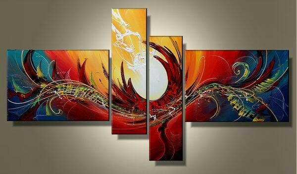 Red Abstract Painting, Large Acrylic Painting on Canvas, 4 Piece Abstract Art, Buy Painting Online, Large Paintings for Living Room-LargePaintingArt.com