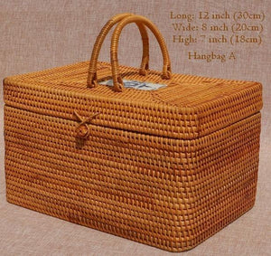 Rattan Wicker Serving Basket, Storage Baskets for Picnic, Kitchen Storage Baskets, Woven Storage Baskets with Lid-LargePaintingArt.com