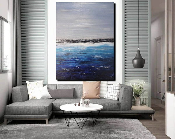 Beach Landscape Painting, Seascape Canvas Painting, Bedroom Wall Art Painting, Landscape Canvas Paintings, Large Paintings for Sale-LargePaintingArt.com