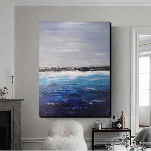 Beach Landscape Painting, Seascape Canvas Painting, Bedroom Wall Art Painting, Landscape Canvas Paintings, Large Paintings for Sale-LargePaintingArt.com