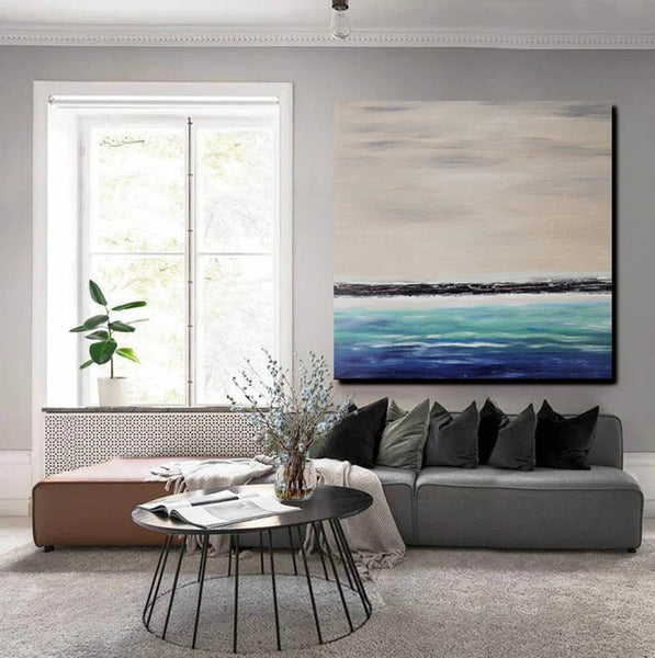 Living Room Wall Art Painting, Original Landscape Paintings, Large Paintings for Sale, Simple Abstract Paintings, Seascape Acrylic Paintings-LargePaintingArt.com