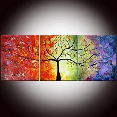 3 Piece Canvas Painting, Tree of Life Painting, Hand Painted Wall Art